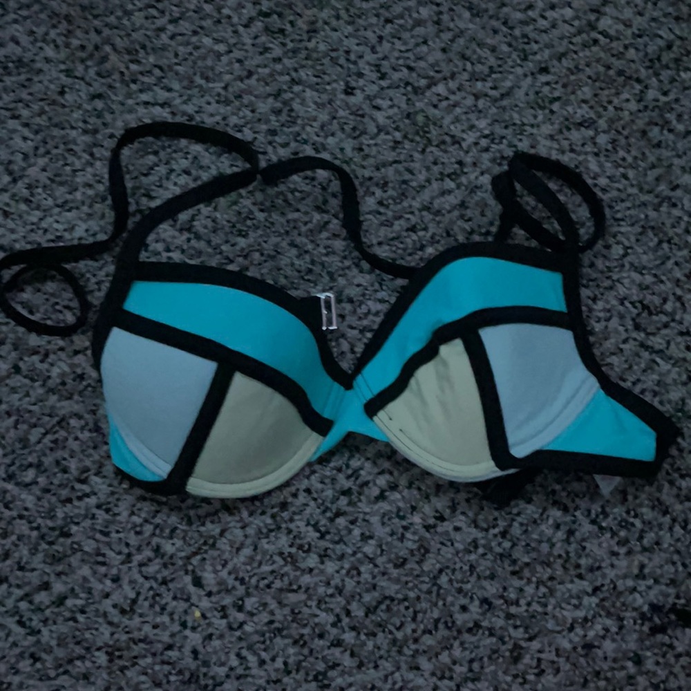 Blue, Green, White, Black bikini top
